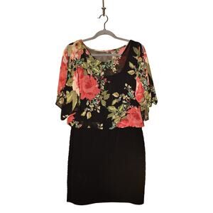 SCARLETT NITE NEW $129 Black‎ Floral Chiffon Overlay Sheath Dress Size 10